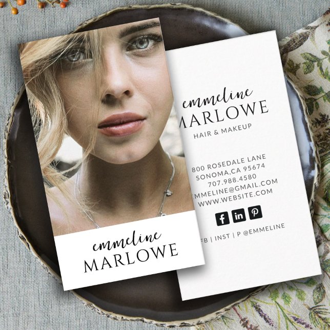 Modern Hair Makeup Artist Professional Photo Business Card (Creator Uploaded)