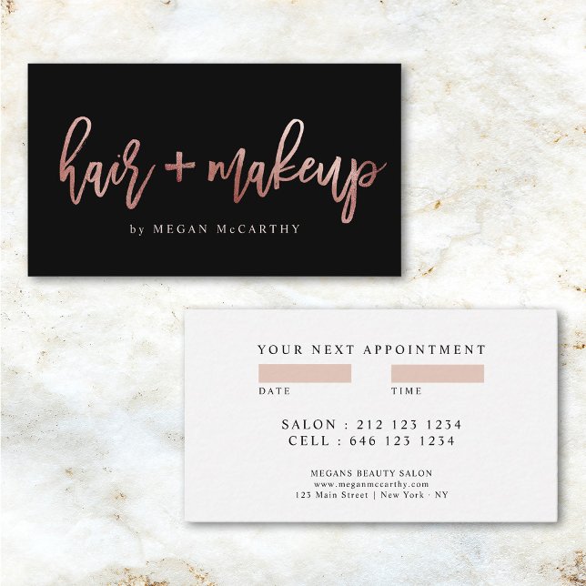 Modern Hair Makeup Artist Script Appointment Business Card (Creator Uploaded)