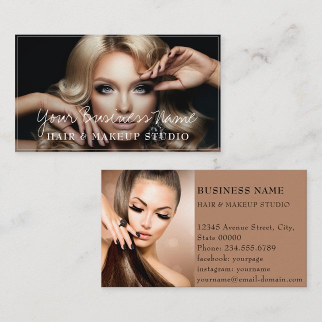 Modern Hair & Makeup Artists 2 Photo  Business Card (Front/Back)