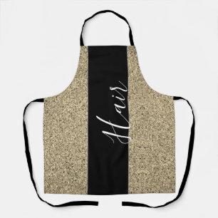 Modern Hair Salon Black Gold Glitter Womens Apron