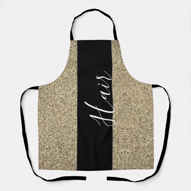 Modern Hair Salon Black Gold Glitter Womens Apron (Front)