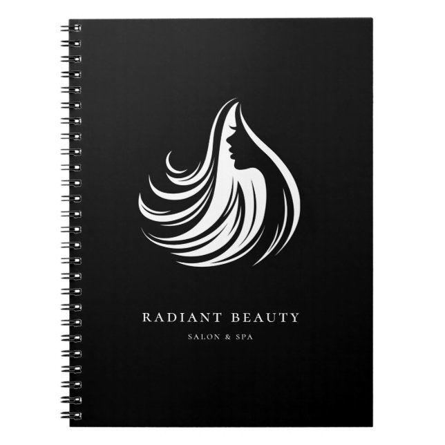 Modern Hair Salon Feminine Silhouette Logo Notebook (Front)