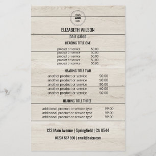 Modern Hair Salon Service Card – Wood Background