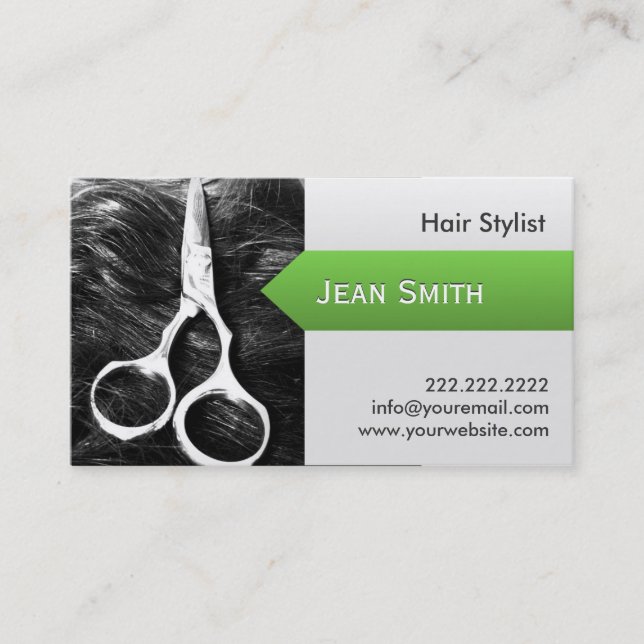 Modern Hair & Scissor Hairdresser Business Card (Front)