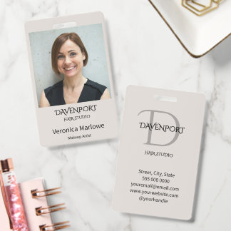 Modern Hair Studio Photo Monogram Employee ID Badge