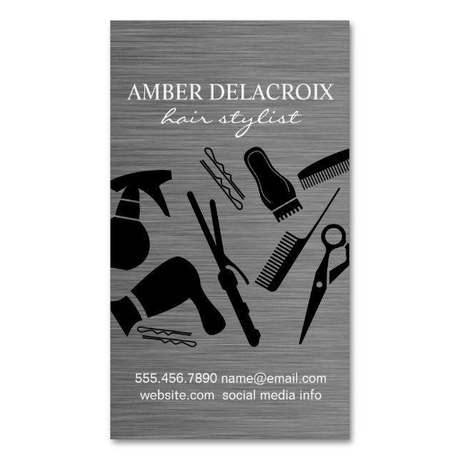 Modern Hair Stylist | Barber Magnetic Business Card (Front Vertical)