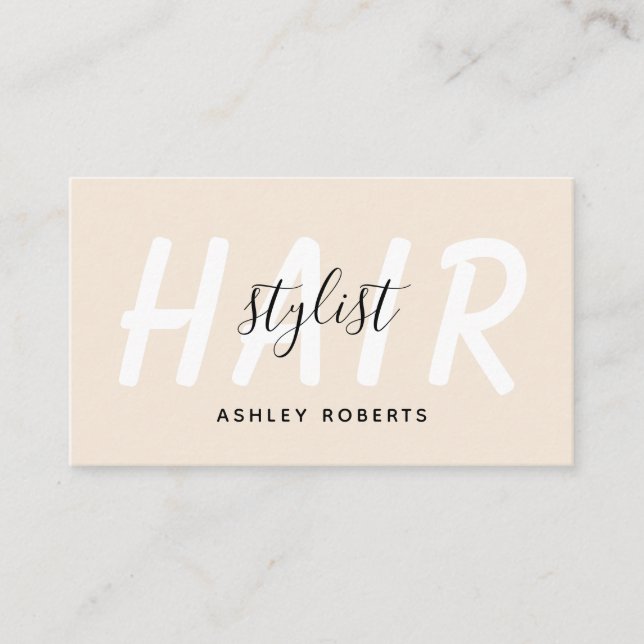 Modern hair stylist beige  business card (Front)