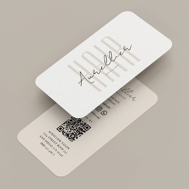 Modern Hair Stylist Beige Script Beauty Salon Business Card (Modern Hair Stylist Beige Script Beauty Salon Business Card
)