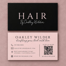 Modern Hair Stylist Black and Blush QR Code