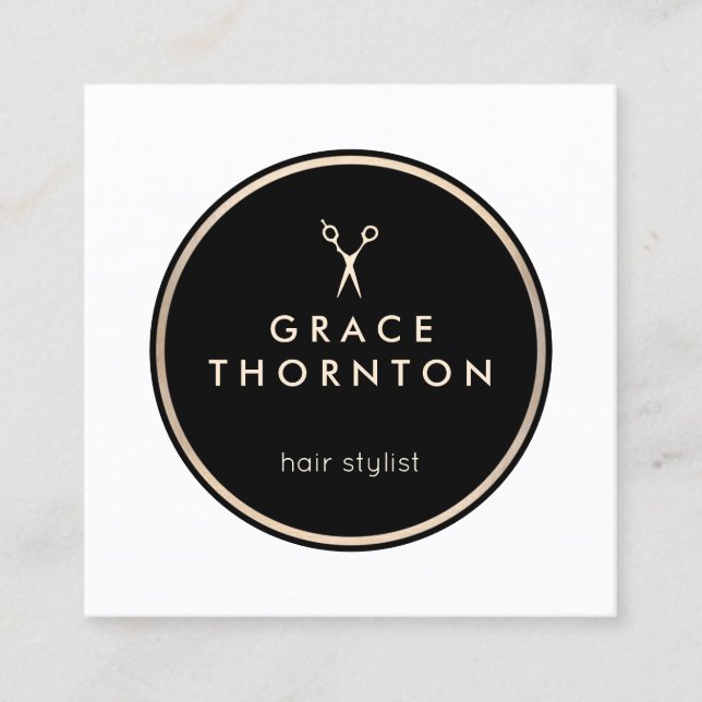 Modern Hair Stylist Black and White Salon Square Business Card (Front)