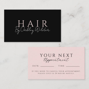 Modern Hair Stylist Black Blush Appointment Card