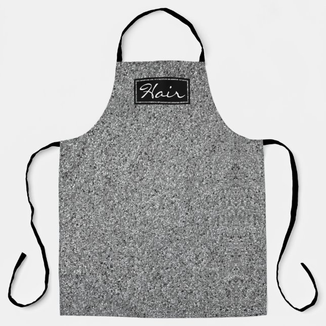 Modern Hair Stylist Black Silver Glitter Apron (Front)