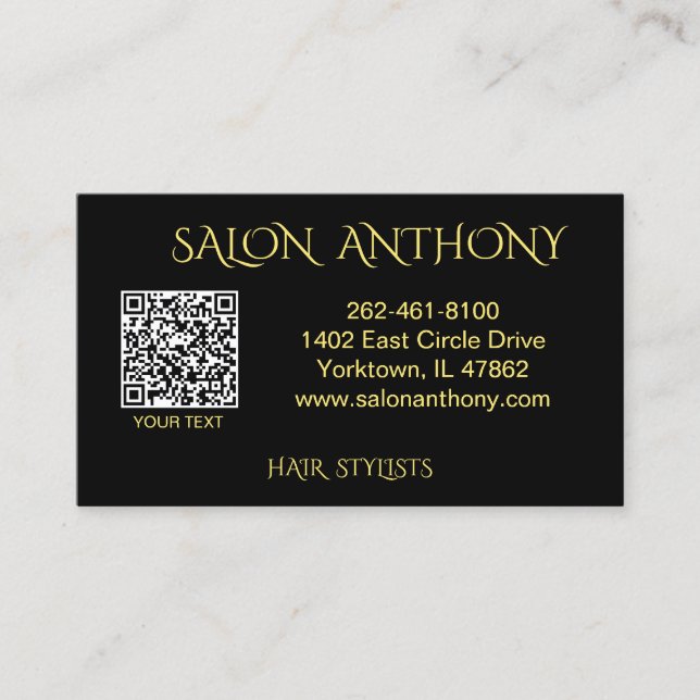 Modern Hair Stylist Black with Gold Accent    Business Card (Front)