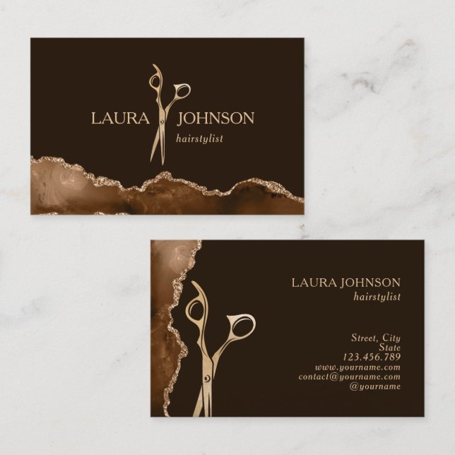Modern Hair Stylist Gold Scissors Business Card (Front/Back)