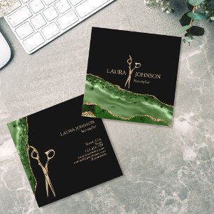 Modern Hair Stylist Gold Scissors Emerald Green Business Card
