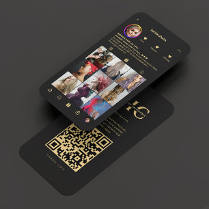 Modern Hair Stylist Instagram Grid Black IG Business Card