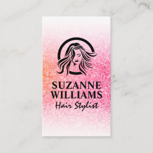 Modern Hair Stylist Logo   Pink Glitter Appointment Card