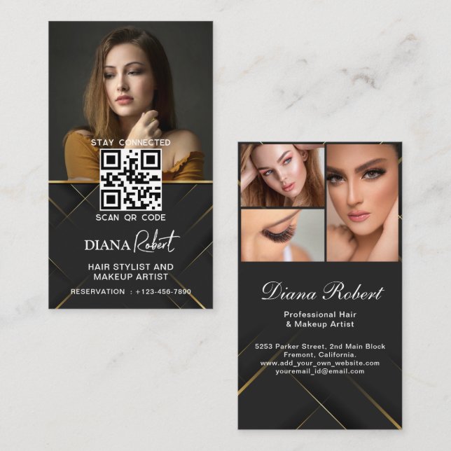 Modern hair stylist Makeup Artist Beauty Salon qr Business Card (Front/Back)