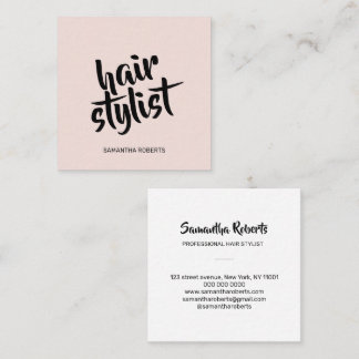 Modern hair stylist minimal script blush pink square business card