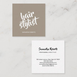 Modern hair stylist minimal script light brown square business card