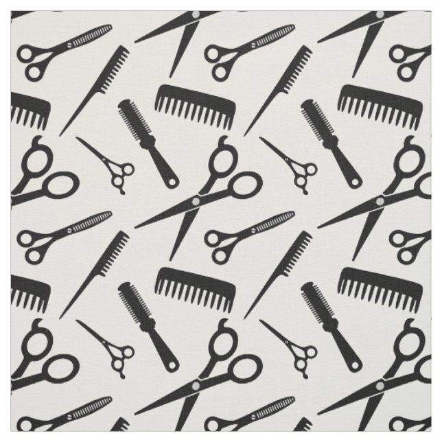 Modern Hair Stylist Pattern Black White Fabric (Swatch)