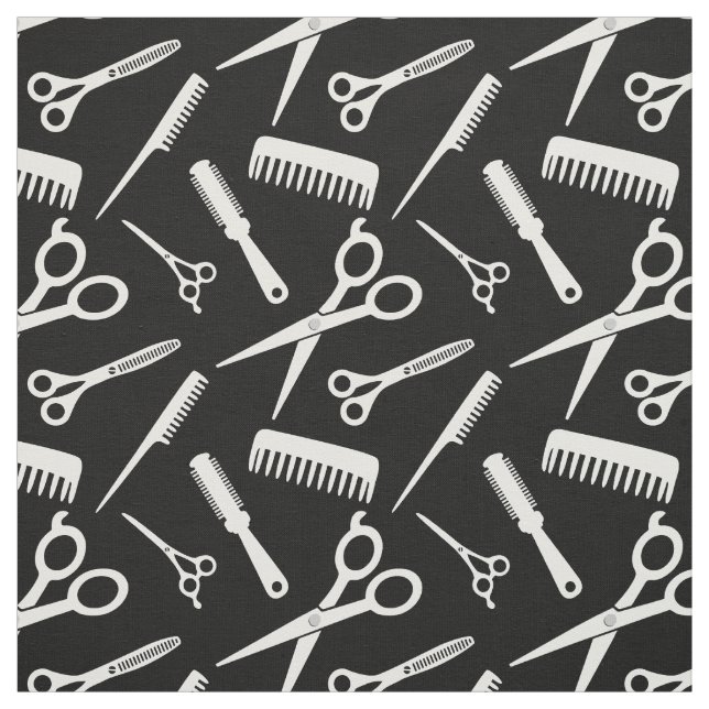 Modern Hair Stylist Pattern Black White Fabric (Swatch)