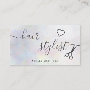 Modern hair stylist pearl nacre scissors business card