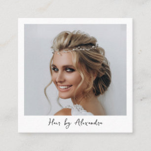 Modern Hair Stylist Photo Elegant Script Square Business Card