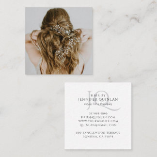 Modern Hair Stylist Photo Monogrammed Square Business Card
