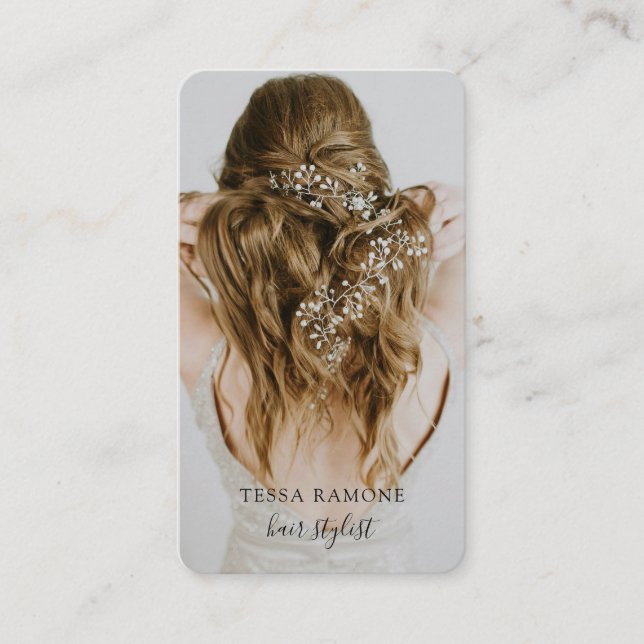 Modern Hair Stylist Photo Wedding Hair Vines  Business Card (Front)
