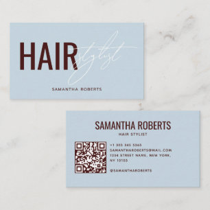 Modern hair stylist QR Code blue red Business Card