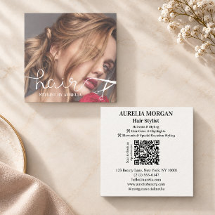 Modern Hair Stylist Qr Code Photo  Square Business Card
