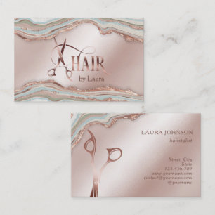 Modern Hair Stylist Rose Gold Scissors Business Ca Business Card