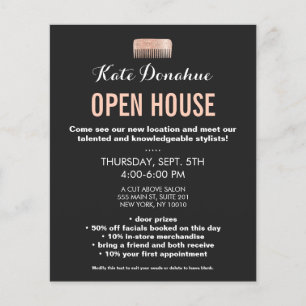 Modern Hair Stylist Rose Gold Sequin Comb Salon Flyer