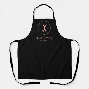Modern Hair Stylist Scissors Black Rose Gold Name Apron