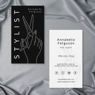 Modern Hair Stylist Scissors Minimal Black White Business Card