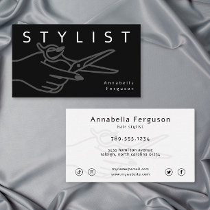 Modern Hair Stylist Scissors Minimal Black White Business Card