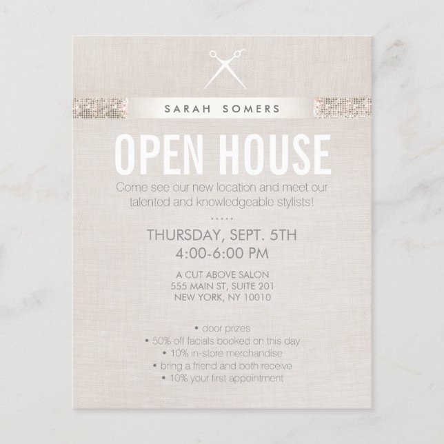 Modern Hair Stylist Scissors Sequin Salon Flyer (Front)