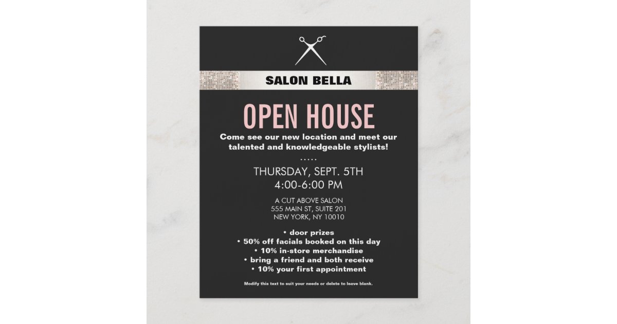 Modern Hair Stylist Scissors Silver Sequins Salon Flyer Zazzle Co Uk