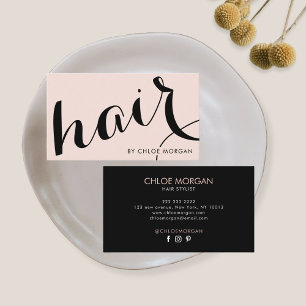 Modern hair stylist script blush pink business card