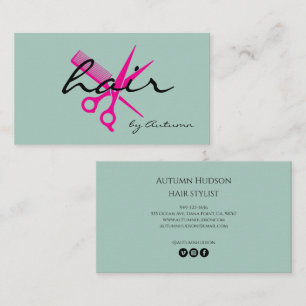 Modern Hair Stylist Script Mint Pink Business Card