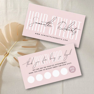 Modern hair stylist script typography blush pink loyalty card