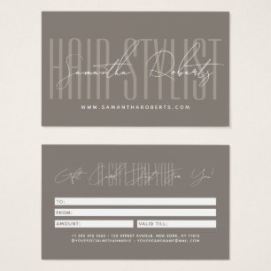 Modern hair stylist script typography gift card