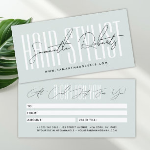 Modern hair stylist script typography gift card