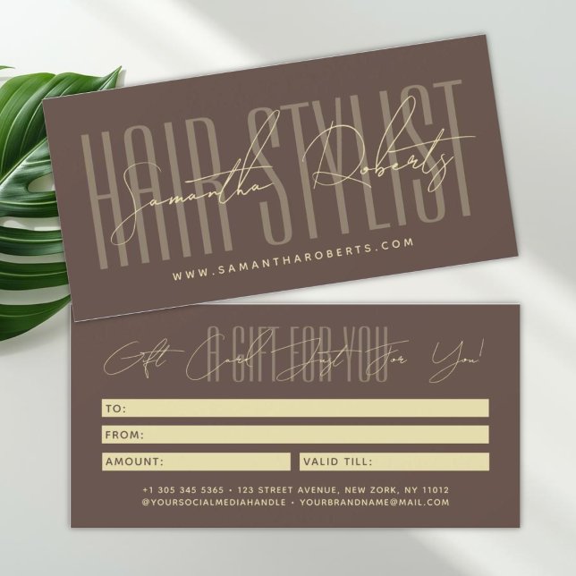 Modern hair stylist script typography gift card (Creator Uploaded)