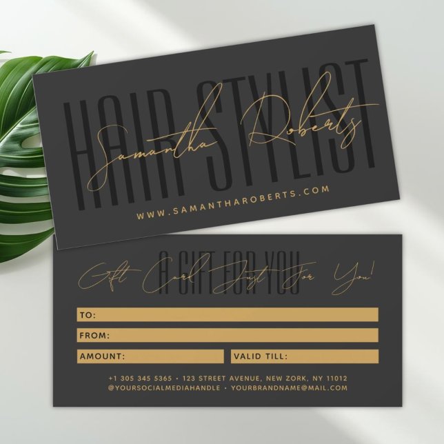 Modern hair stylist script typography gift card (Creator Uploaded)