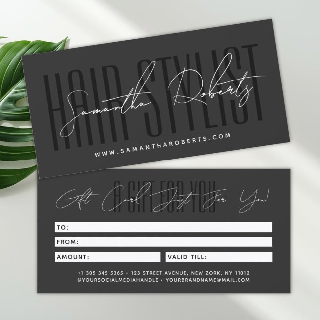 Modern hair stylist script typography gift card (Creator Uploaded)