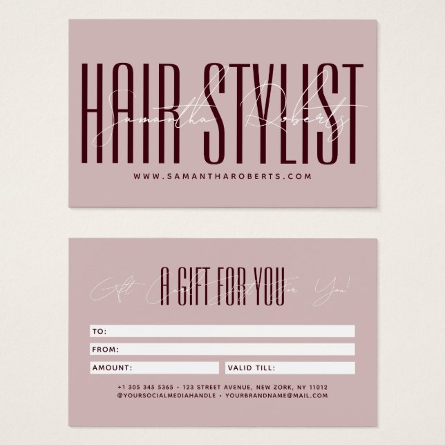 Modern hair stylist script typography gift card (Front & Back)