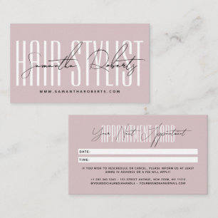 Modern hair stylist script typography neutral pink appointment card