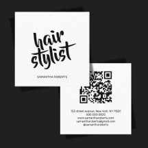 Modern hair stylist script white black qr code